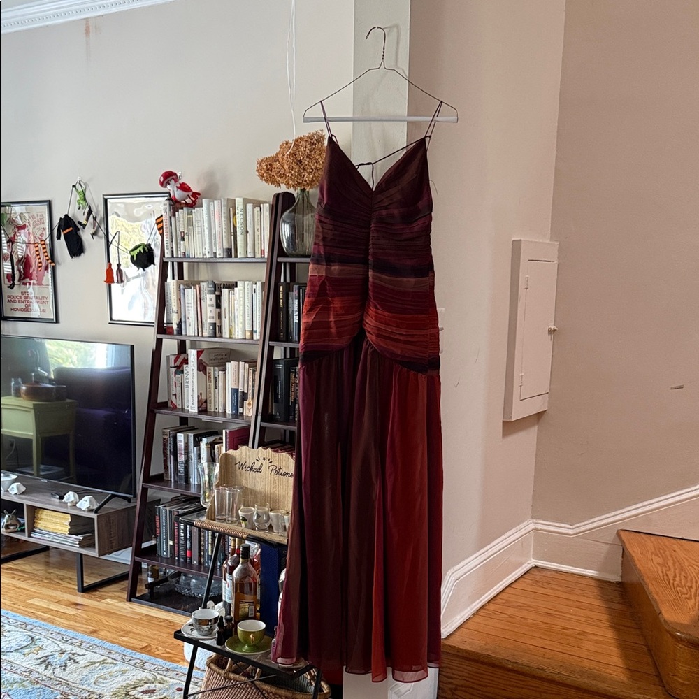 Limited Edition Mango Drop WaistElegant Burgundy Evening Dress